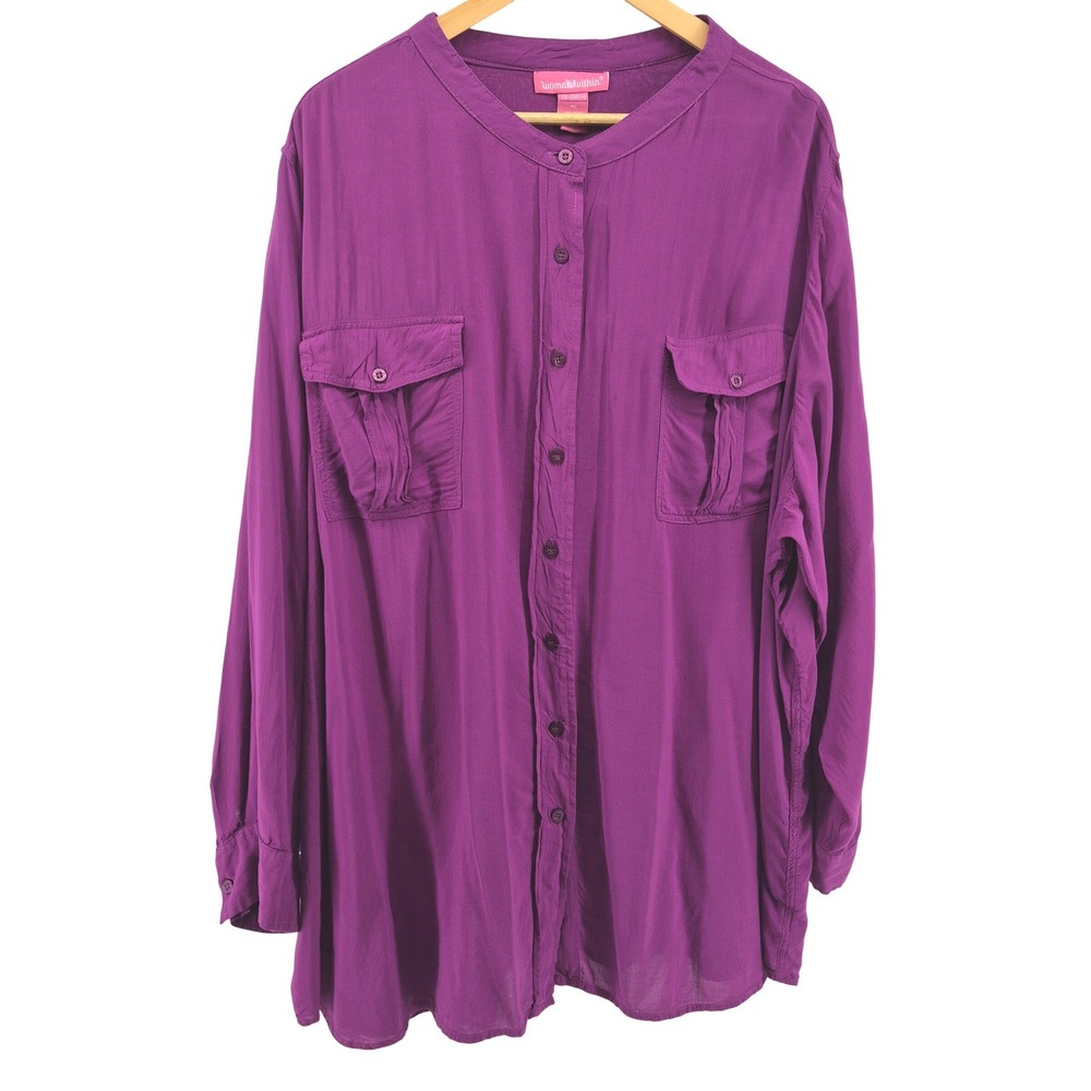 Woman Within Purple Rayon‎ Button Down Shirt Plus Size 4X Career Office Dopamine